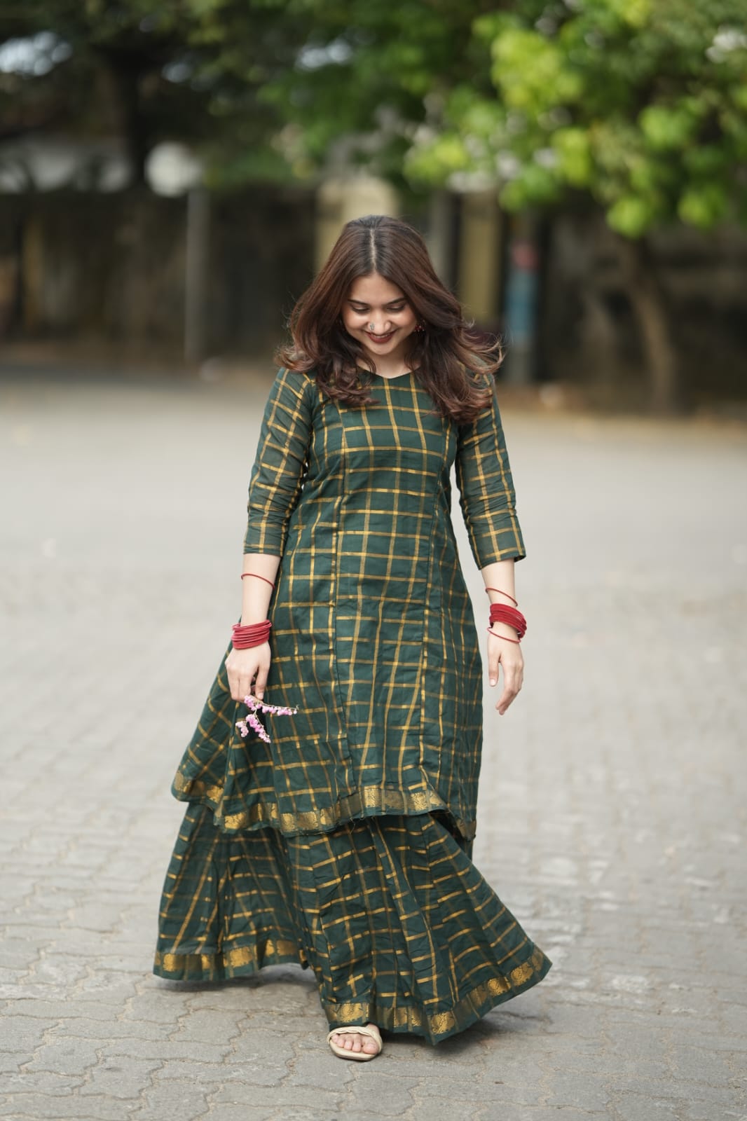 Star Neck Green Skirt & top