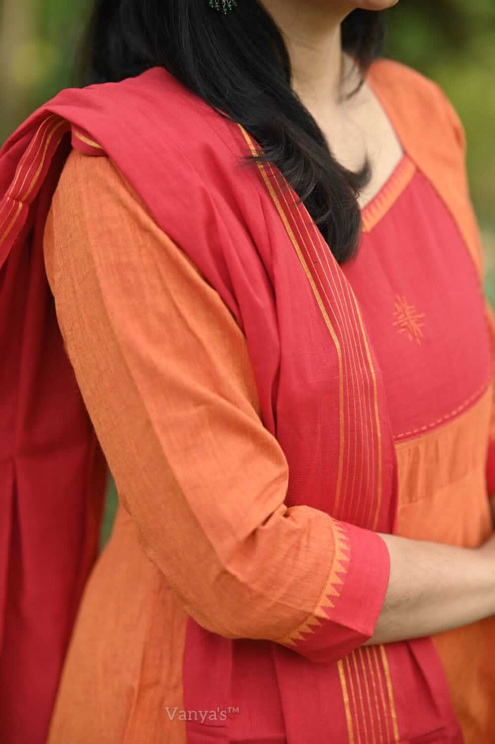 Orange Temple Border Anarkali