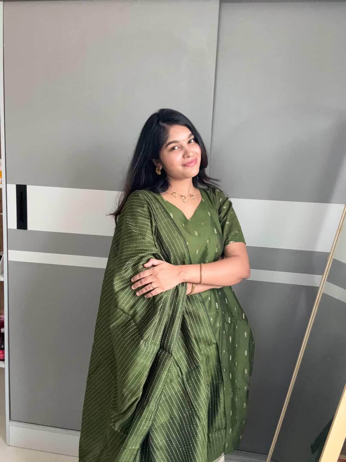 Green Raw Silk v Neck