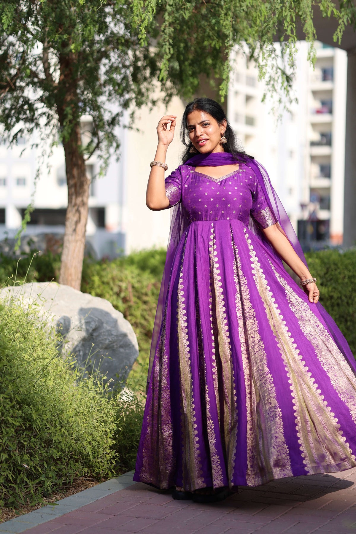 Purple Crepe Tissue Anarkali