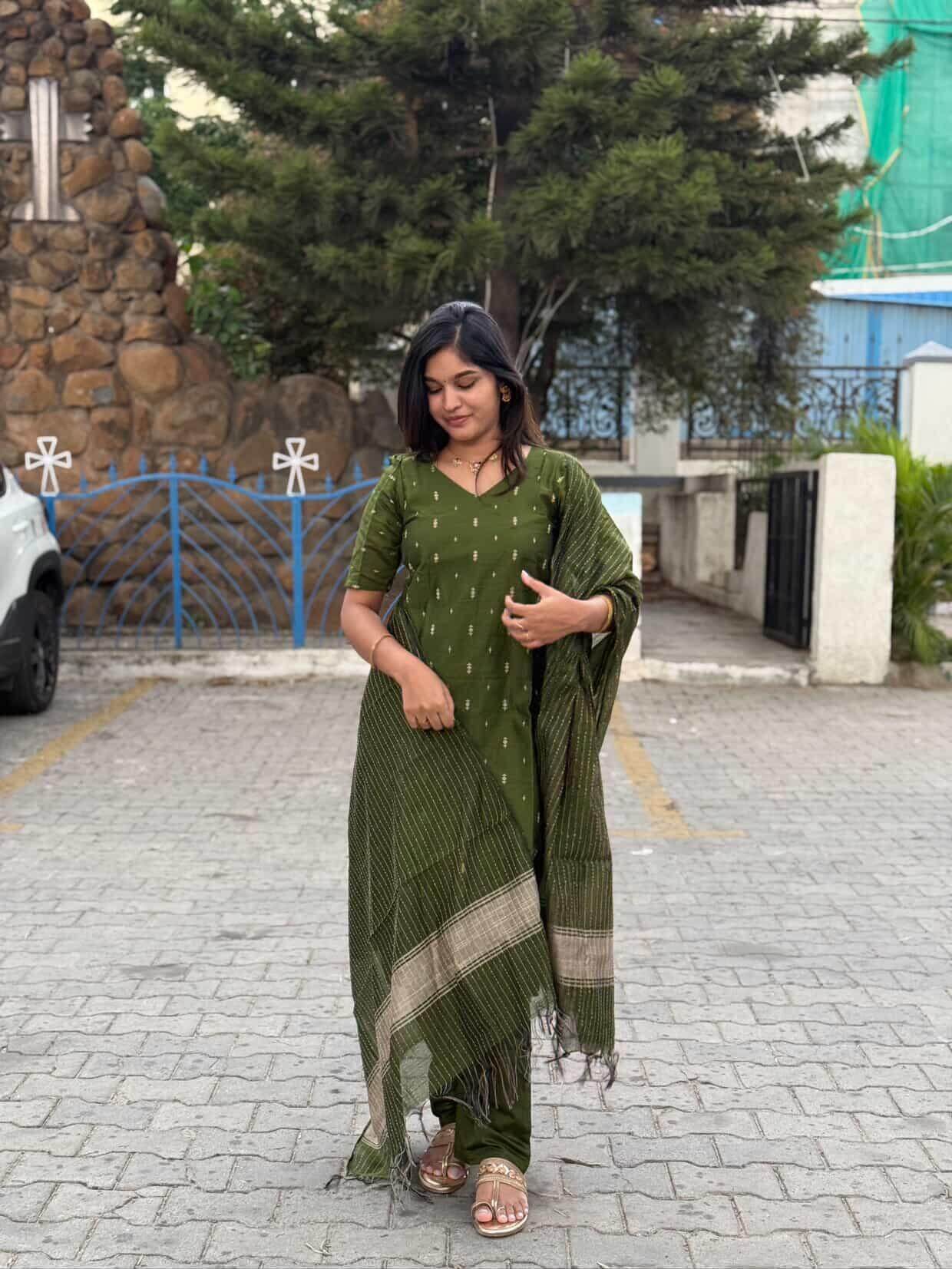 Green Raw Silk v Neck