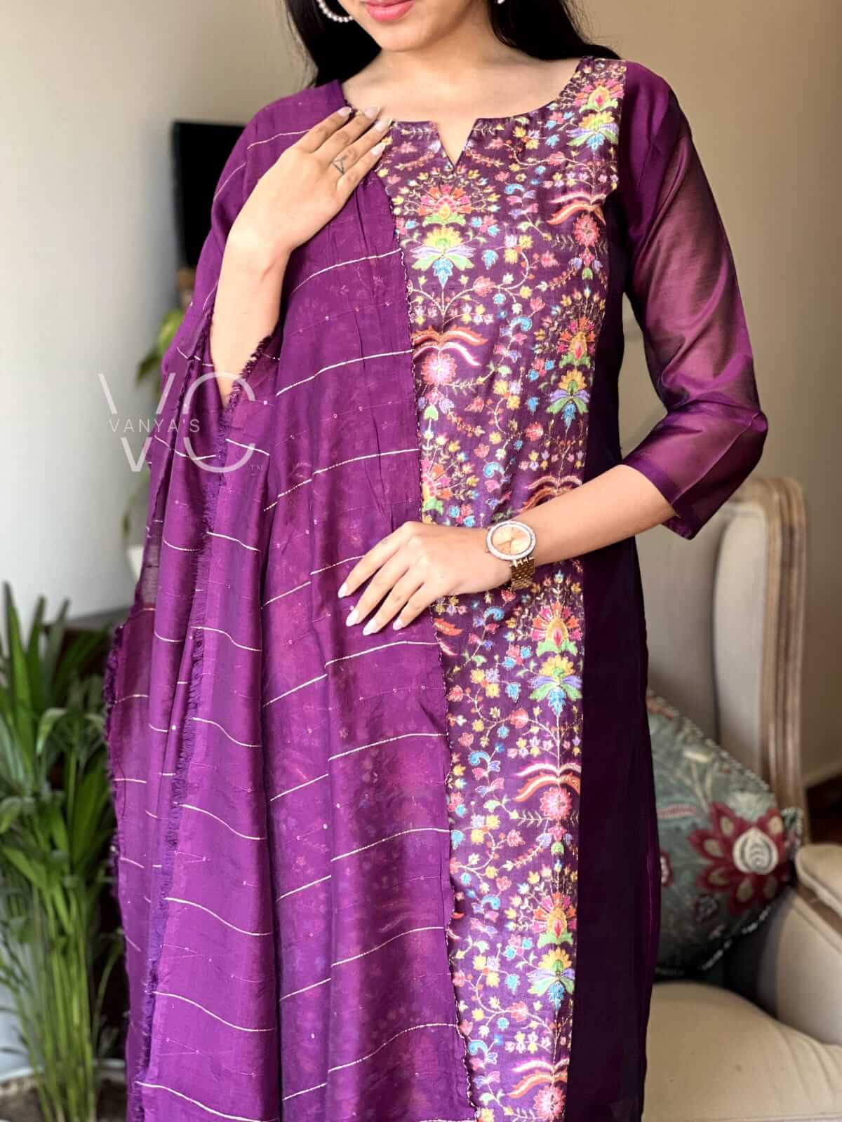 Purple Chanderi Thread Panel