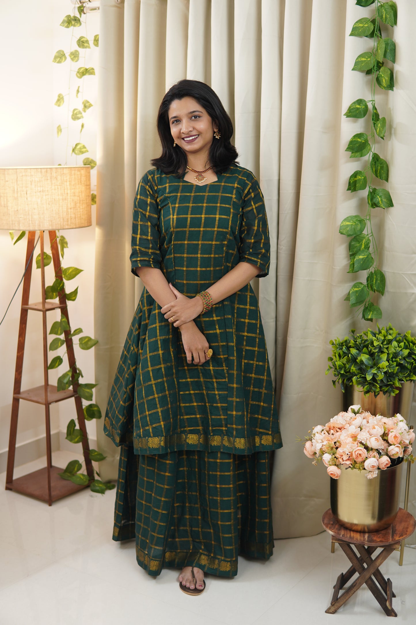 Star Neck Green Skirt and top