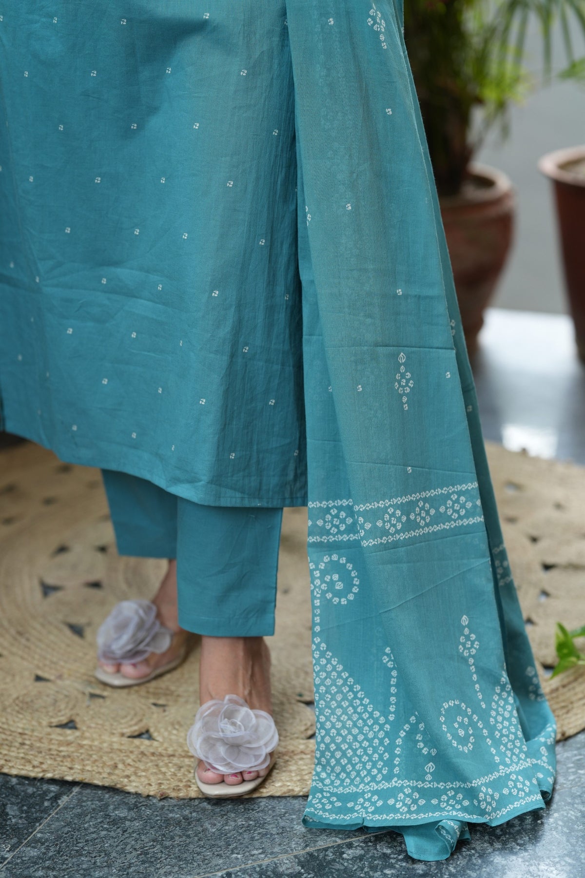 Teal Blue Mirror embroidery