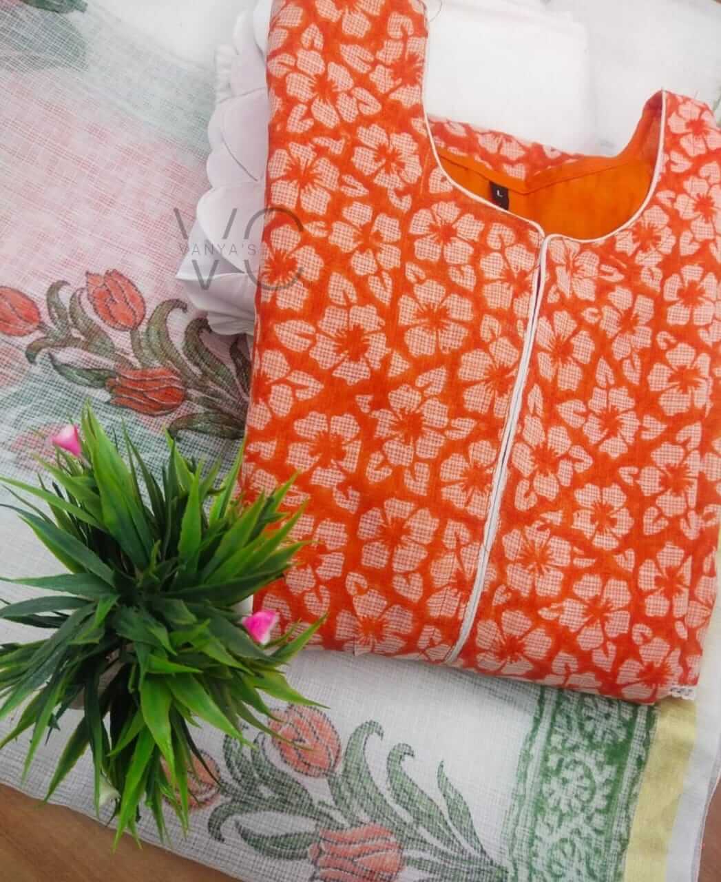 Orange Kota Doria set