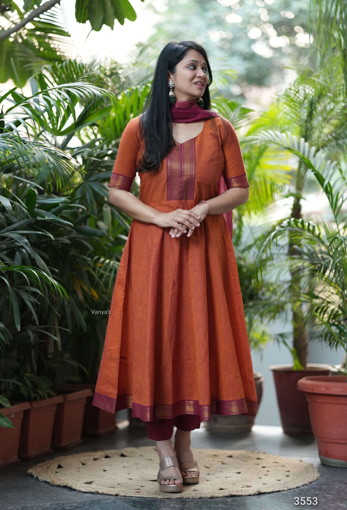 Mangalagiri Anarkali with Zari Border
