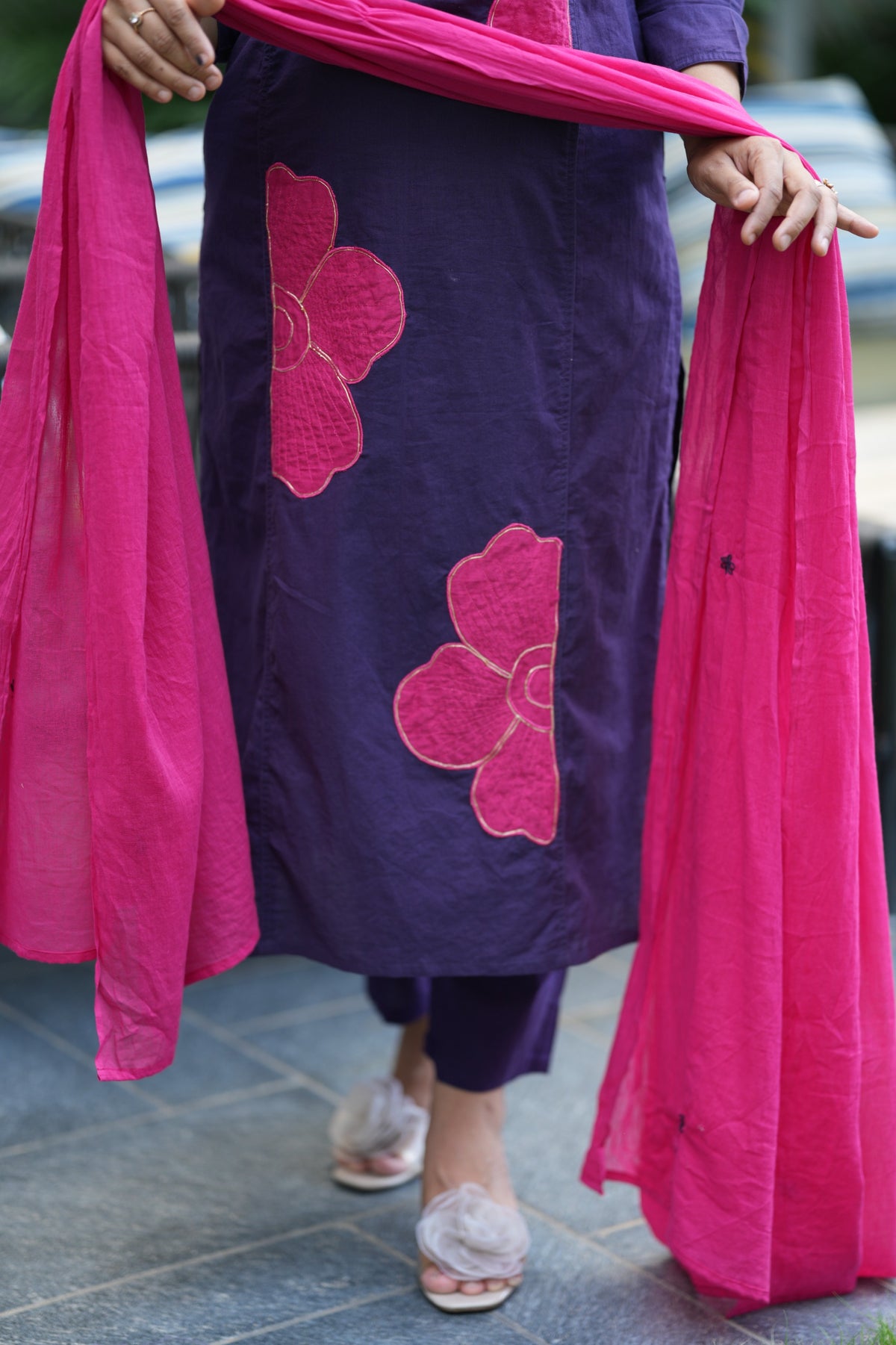 Hot Pink & Purple Floral Appliqué