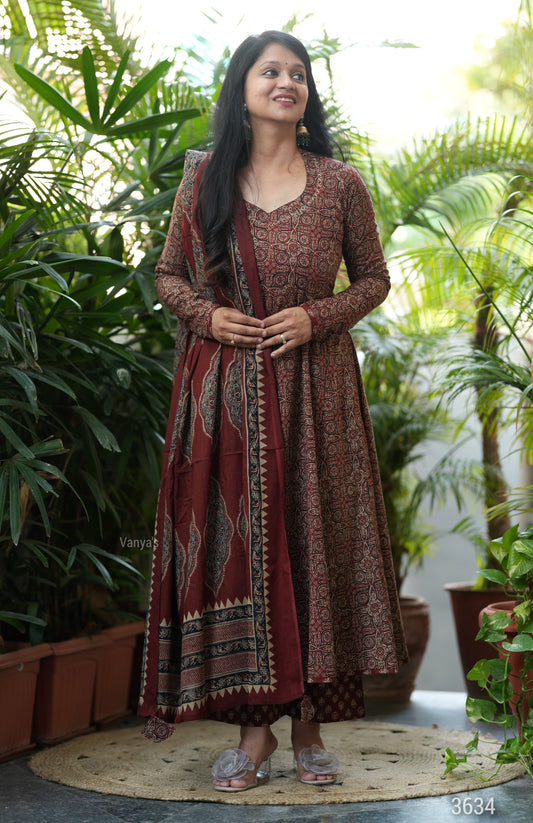Rust Brown ajrakh Anarkali