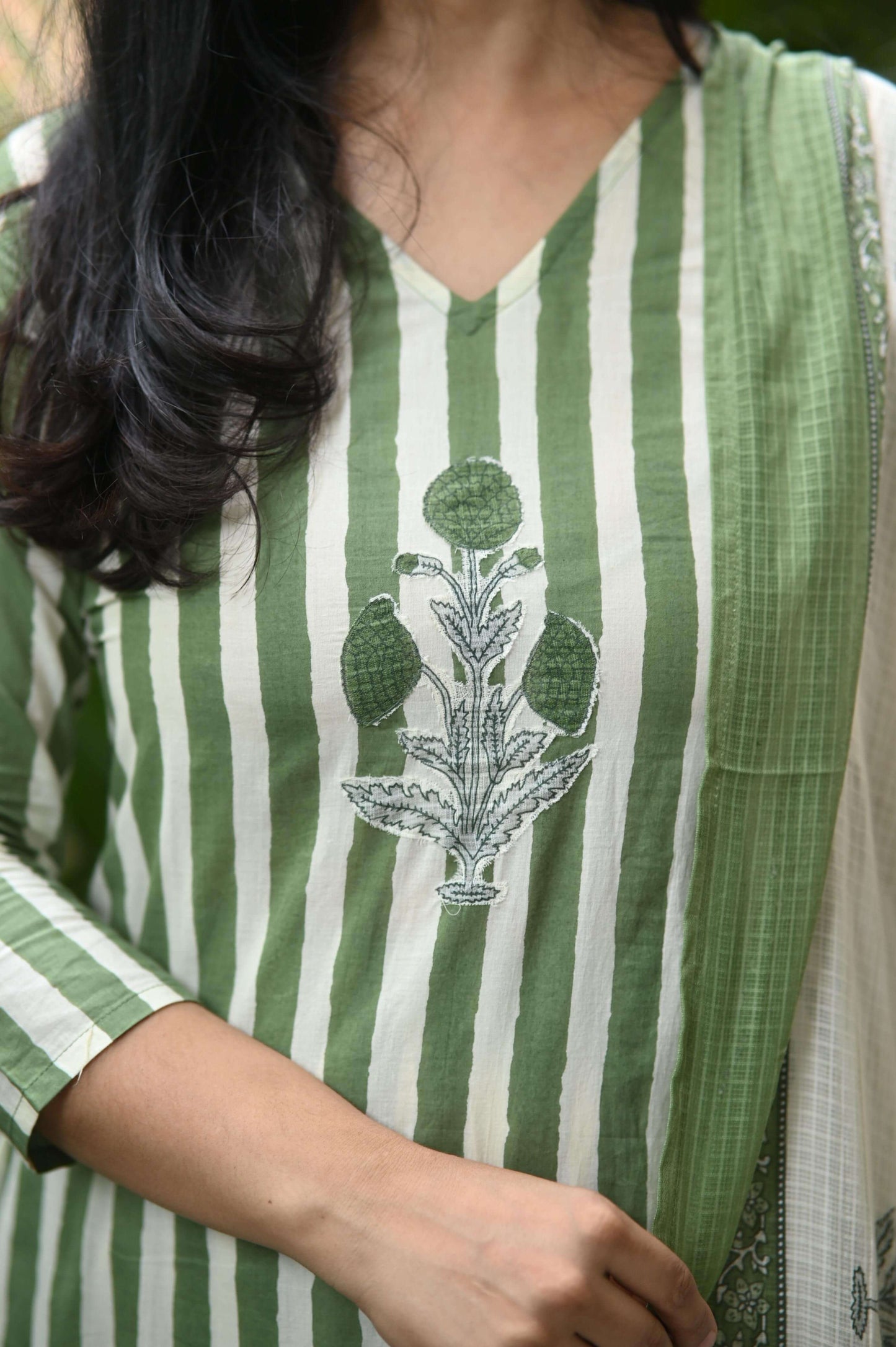 Applique work on neck