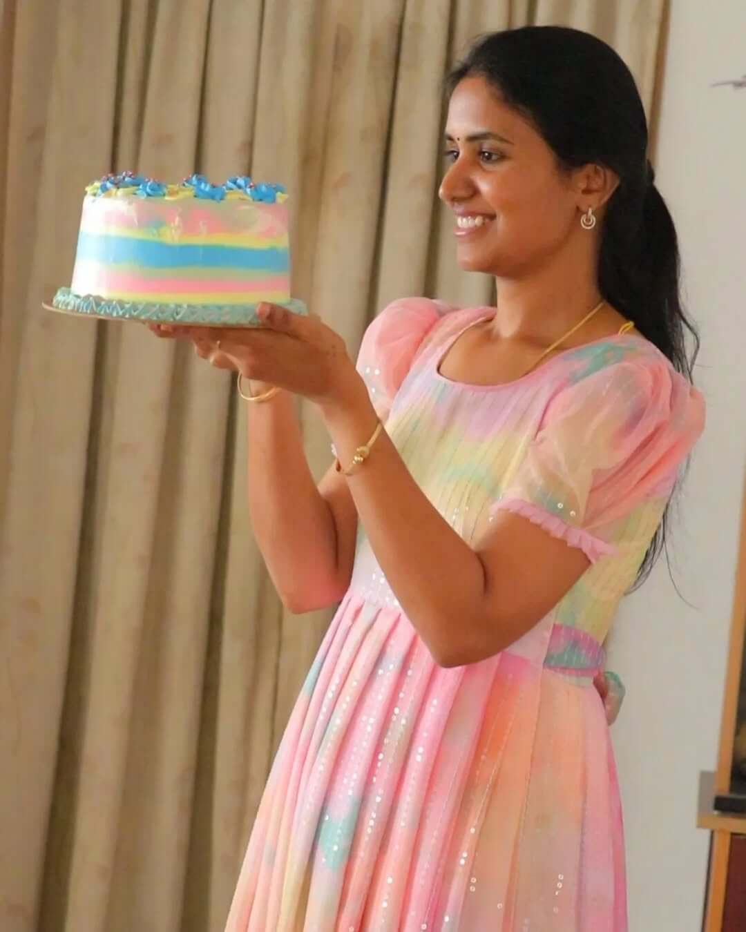 Sequnce work frock with crepe lining