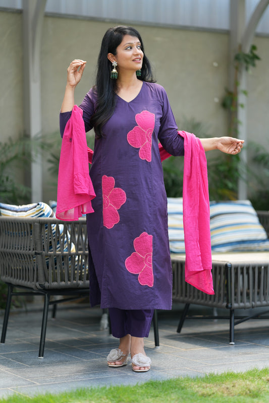 Hot Pink & Purple Floral Appliqué