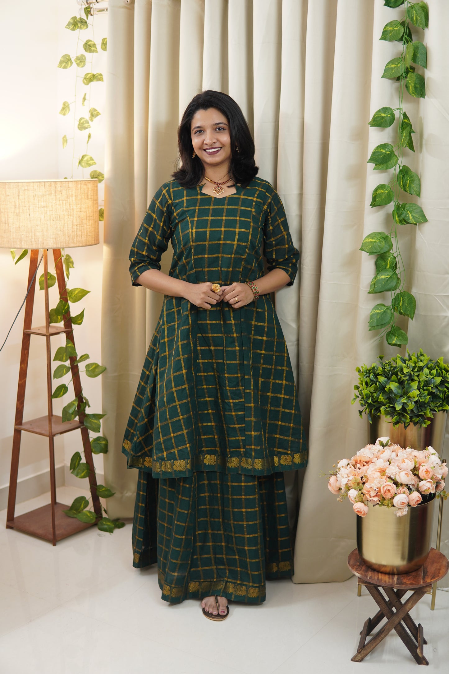 Star Neck Green Skirt and top