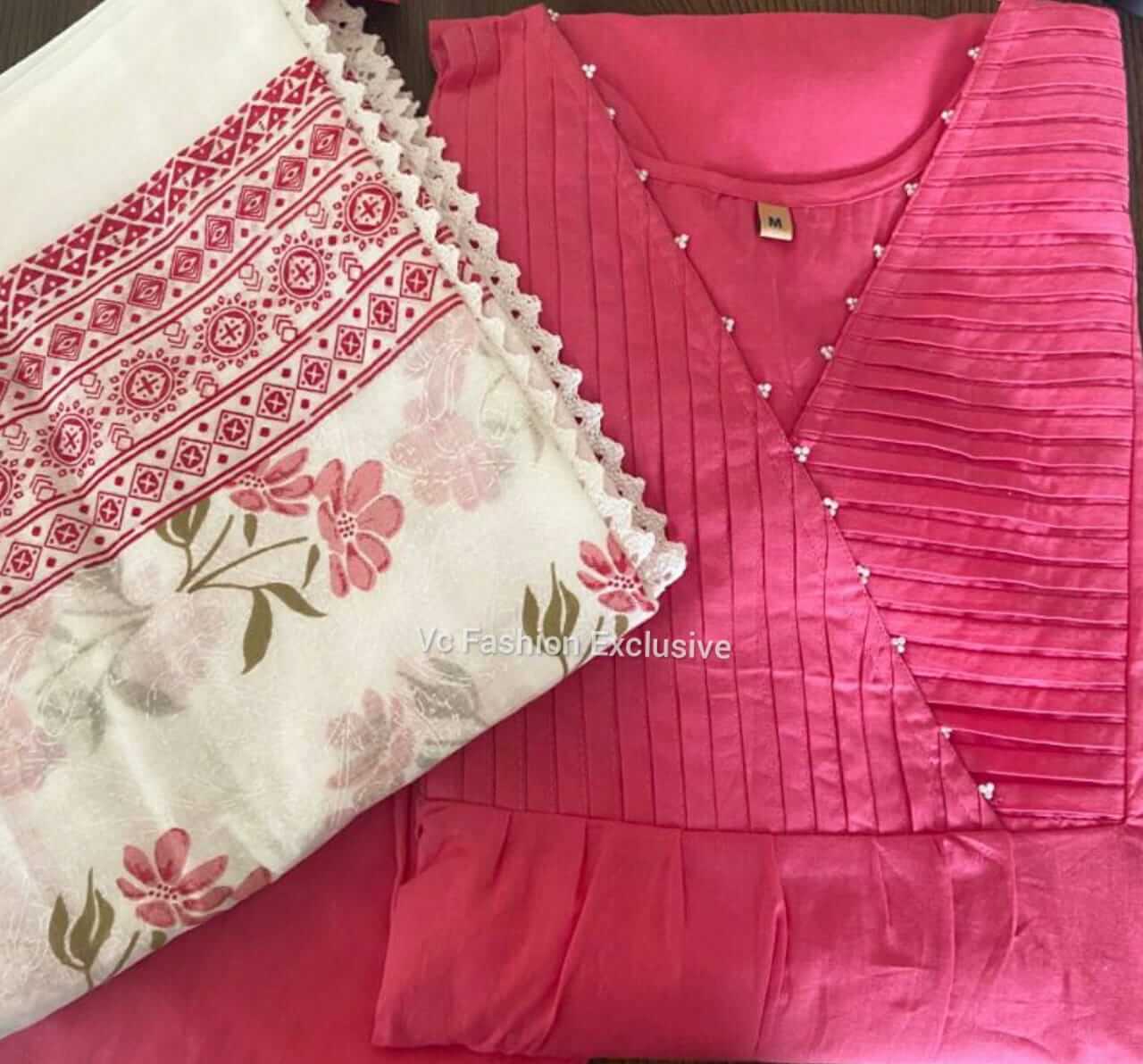 Coral Pink Crocia Lace Work