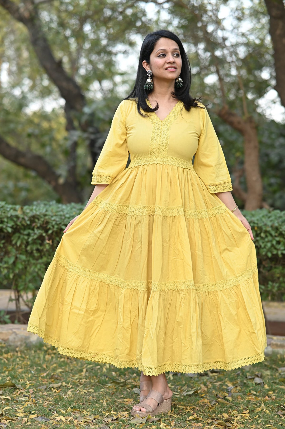 Yellow V Neck with Crochet Lace