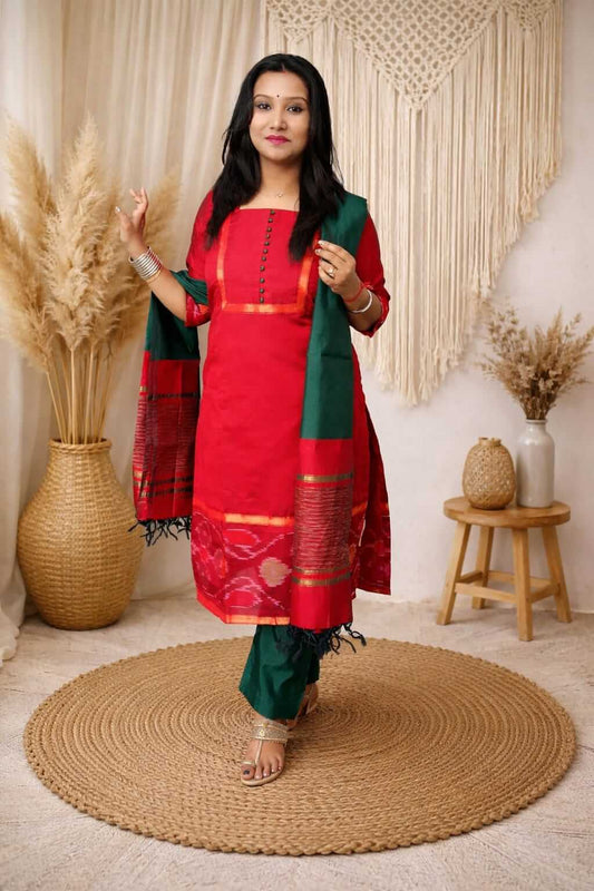 Red & Green Silk Salwar
