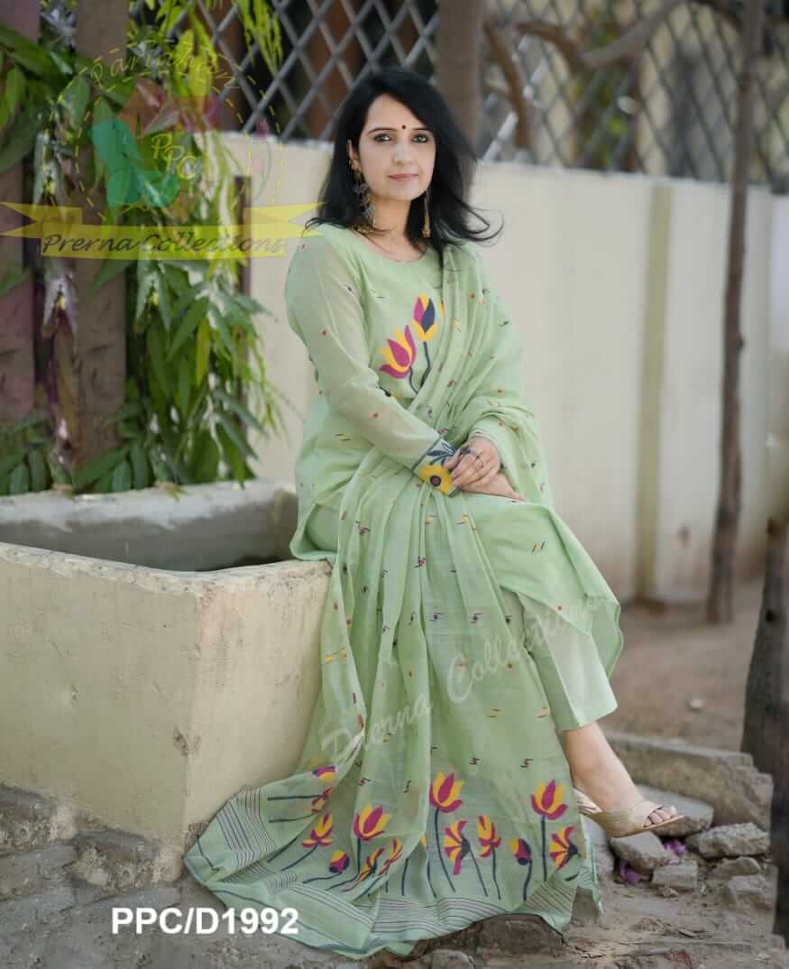Pista Green Embroidery Jamdani