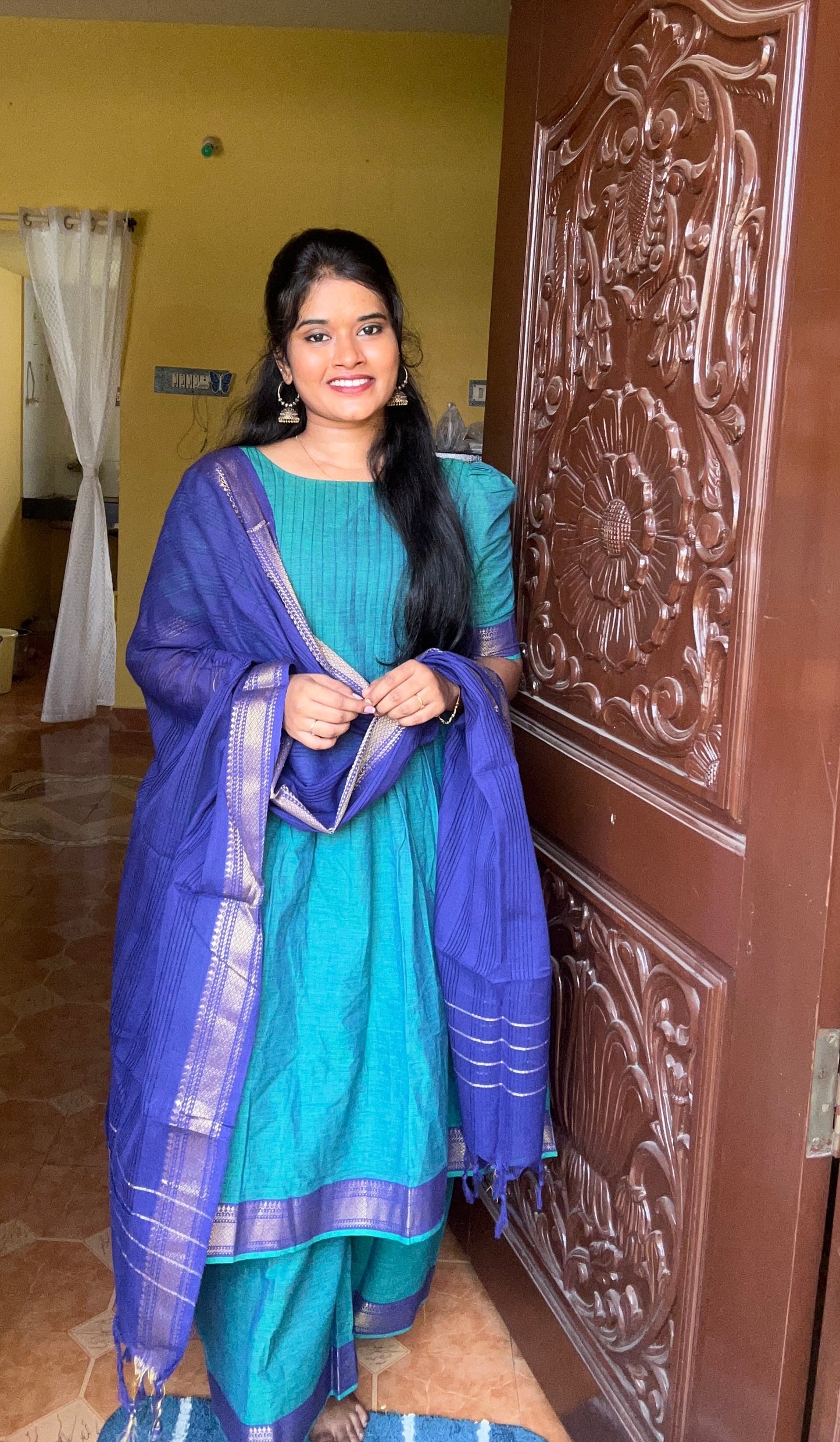 Blue Pintex Traditional With Duppata