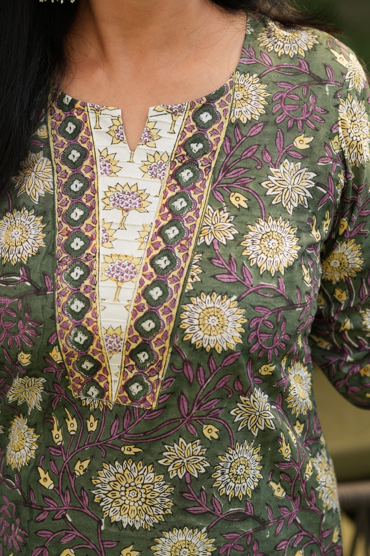 Floral Hand Block Pintuck