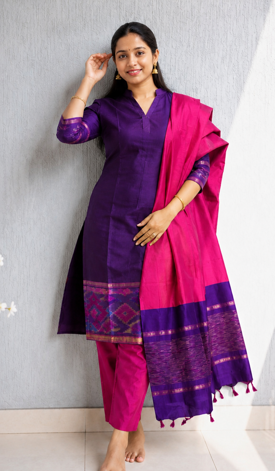 Purple & pink Collar Silk