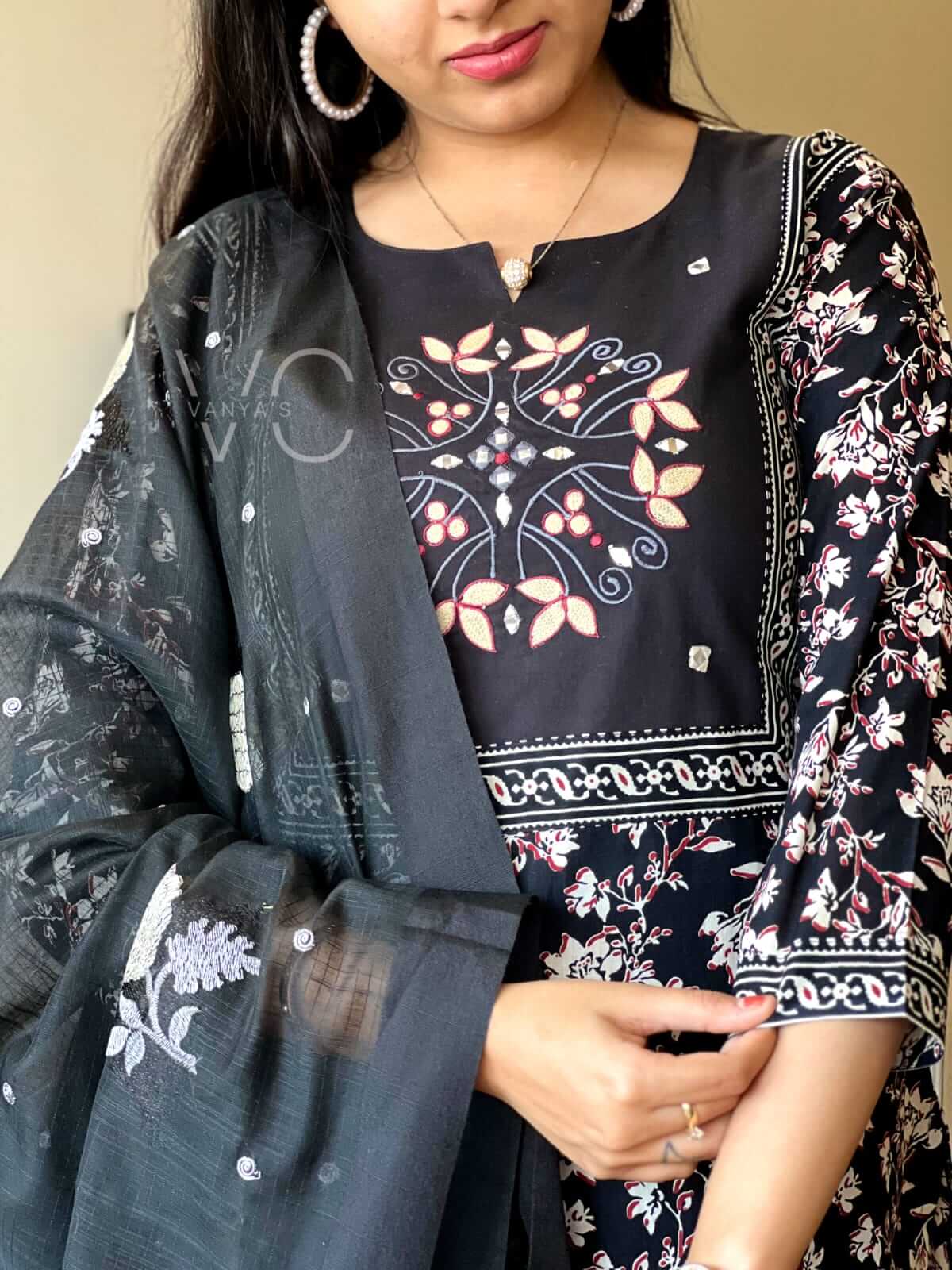 Black with Yoke Embroidery