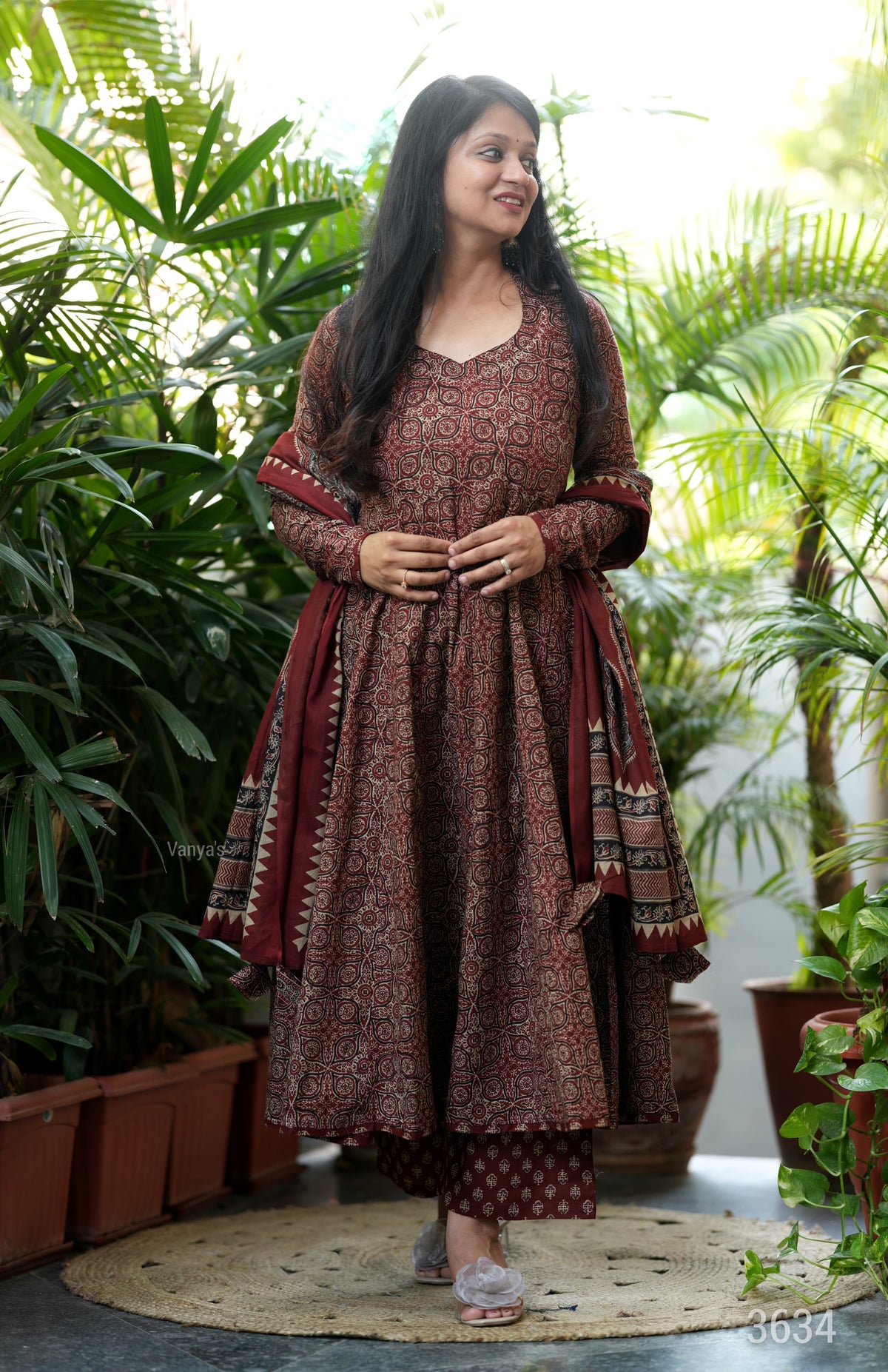 Rust Brown ajrakh Anarkali