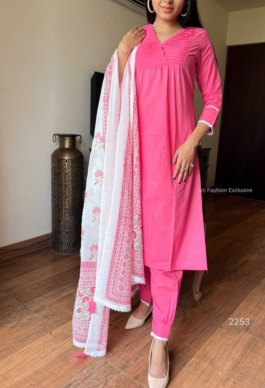 Coral Pink Crocia Lace Work