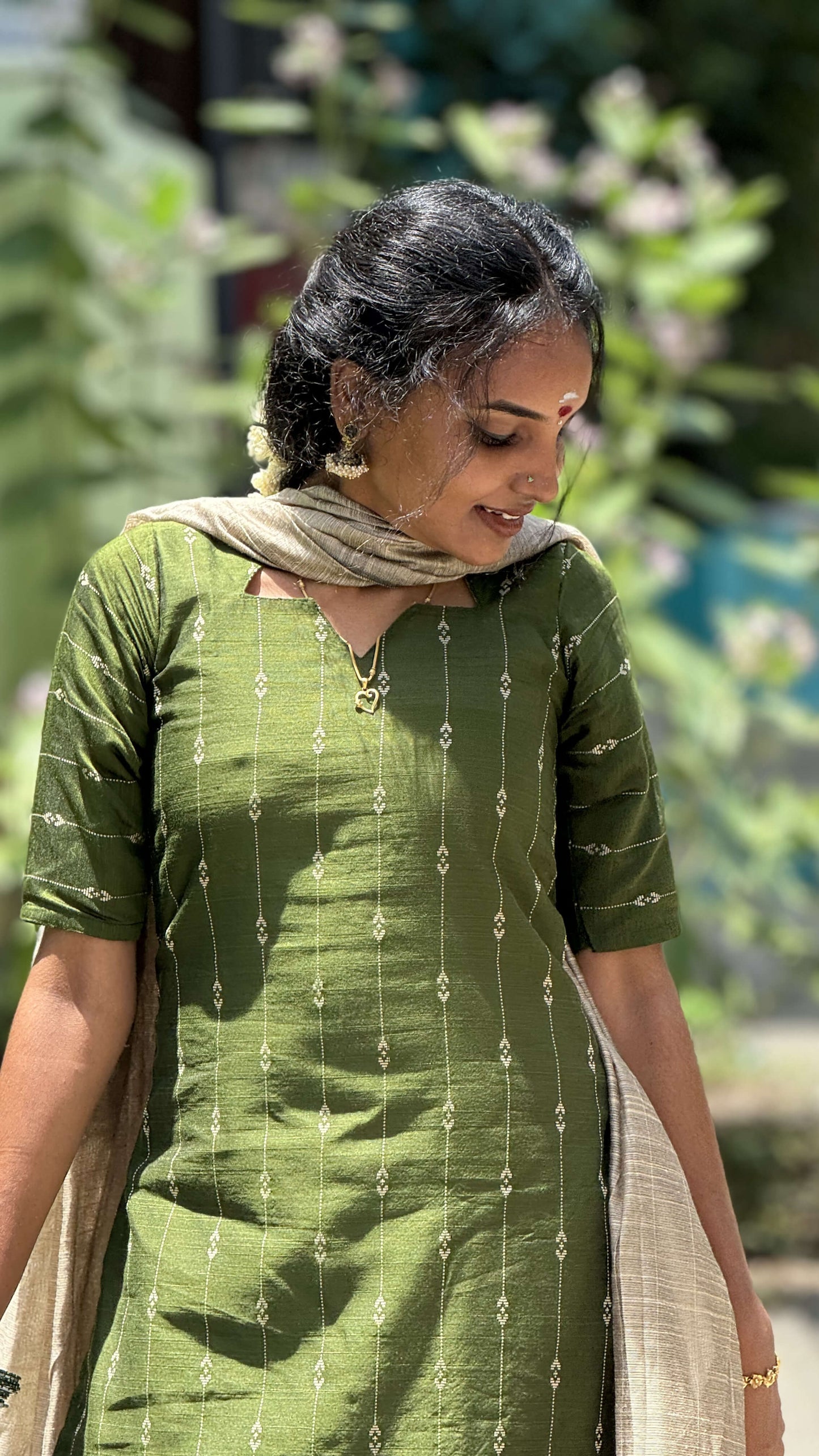 Green & Sandal bottom , Dupatta