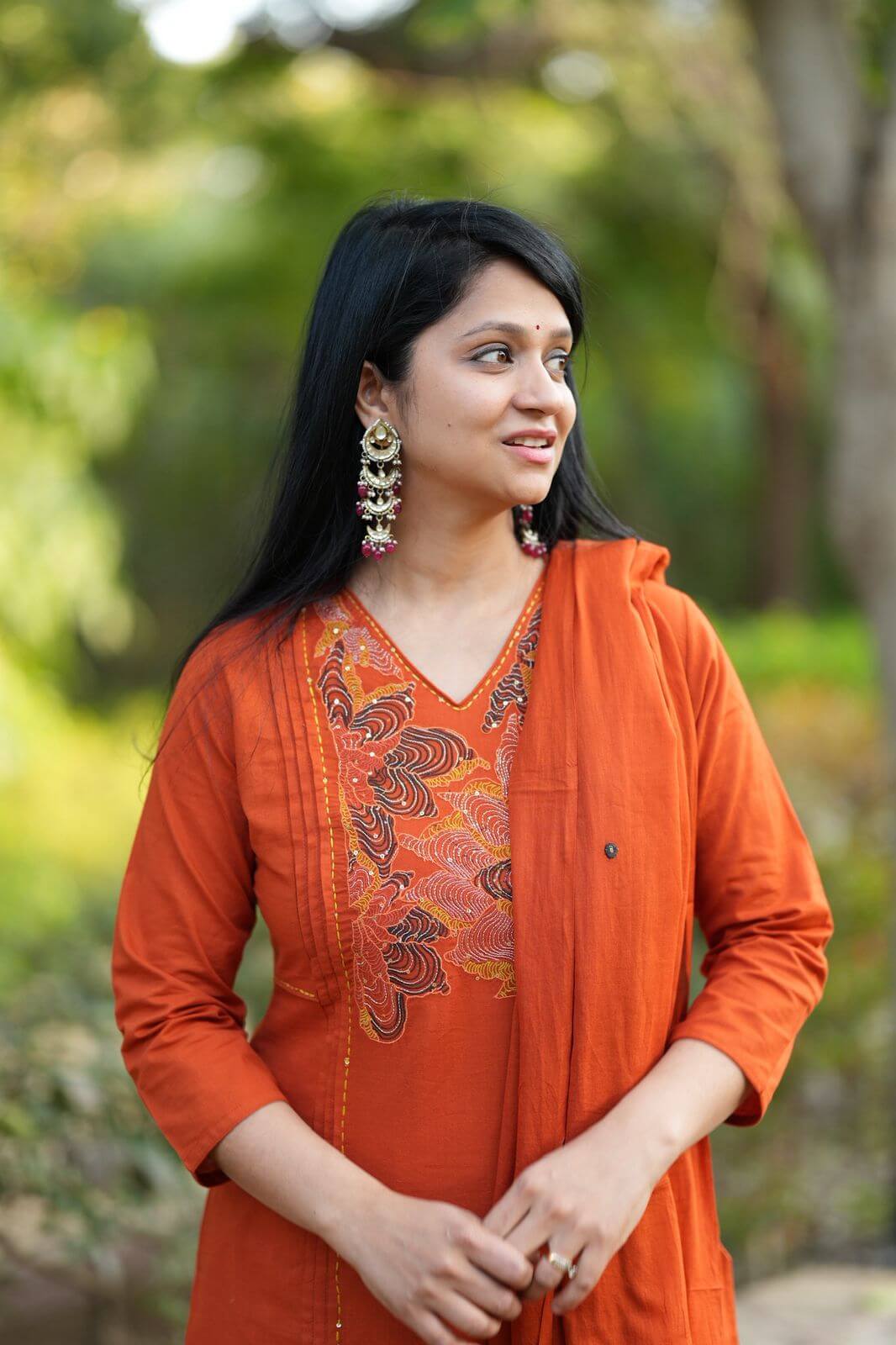 Orange embroidery kurta