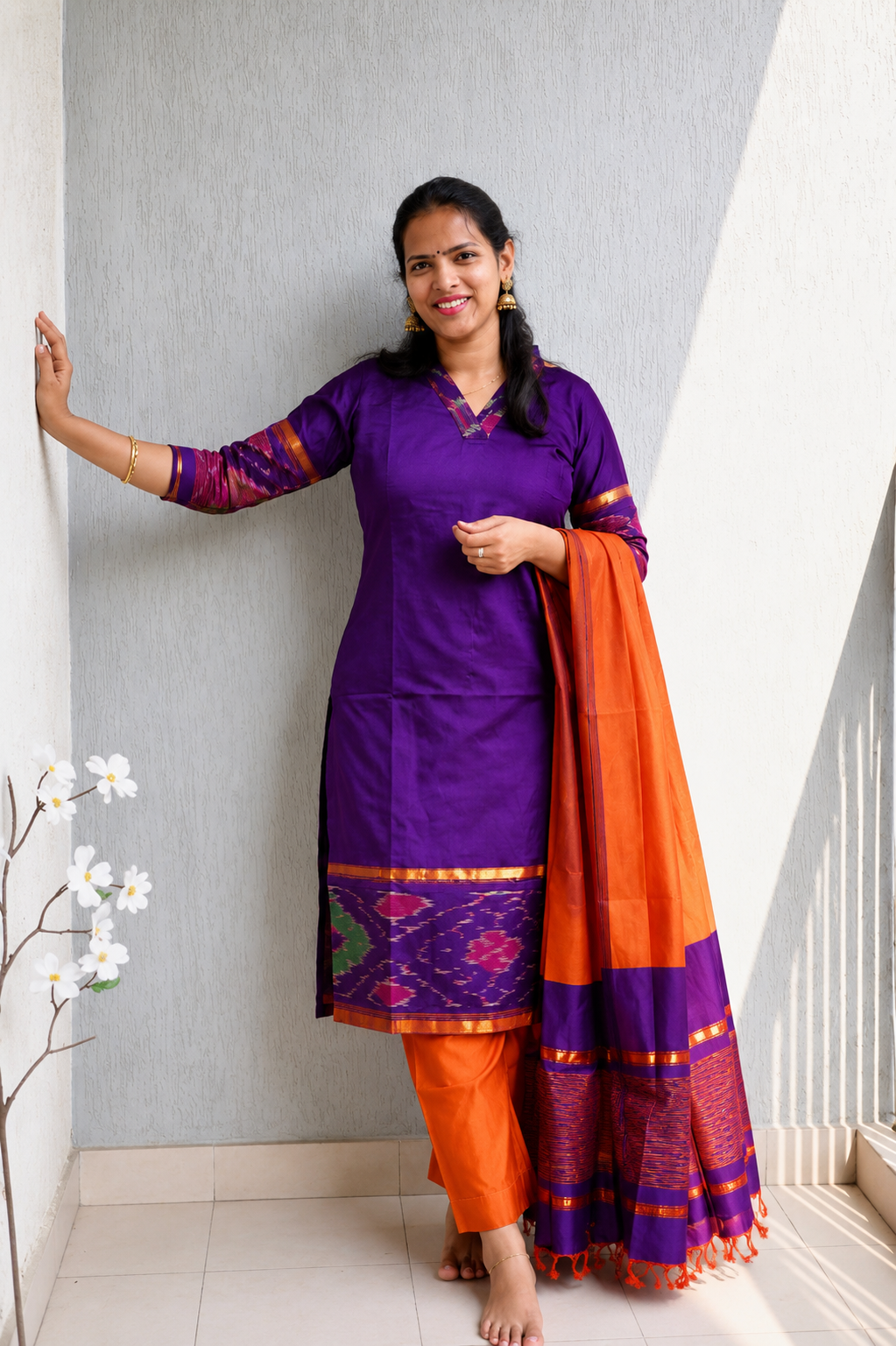 Purple & Orange Collar Silk