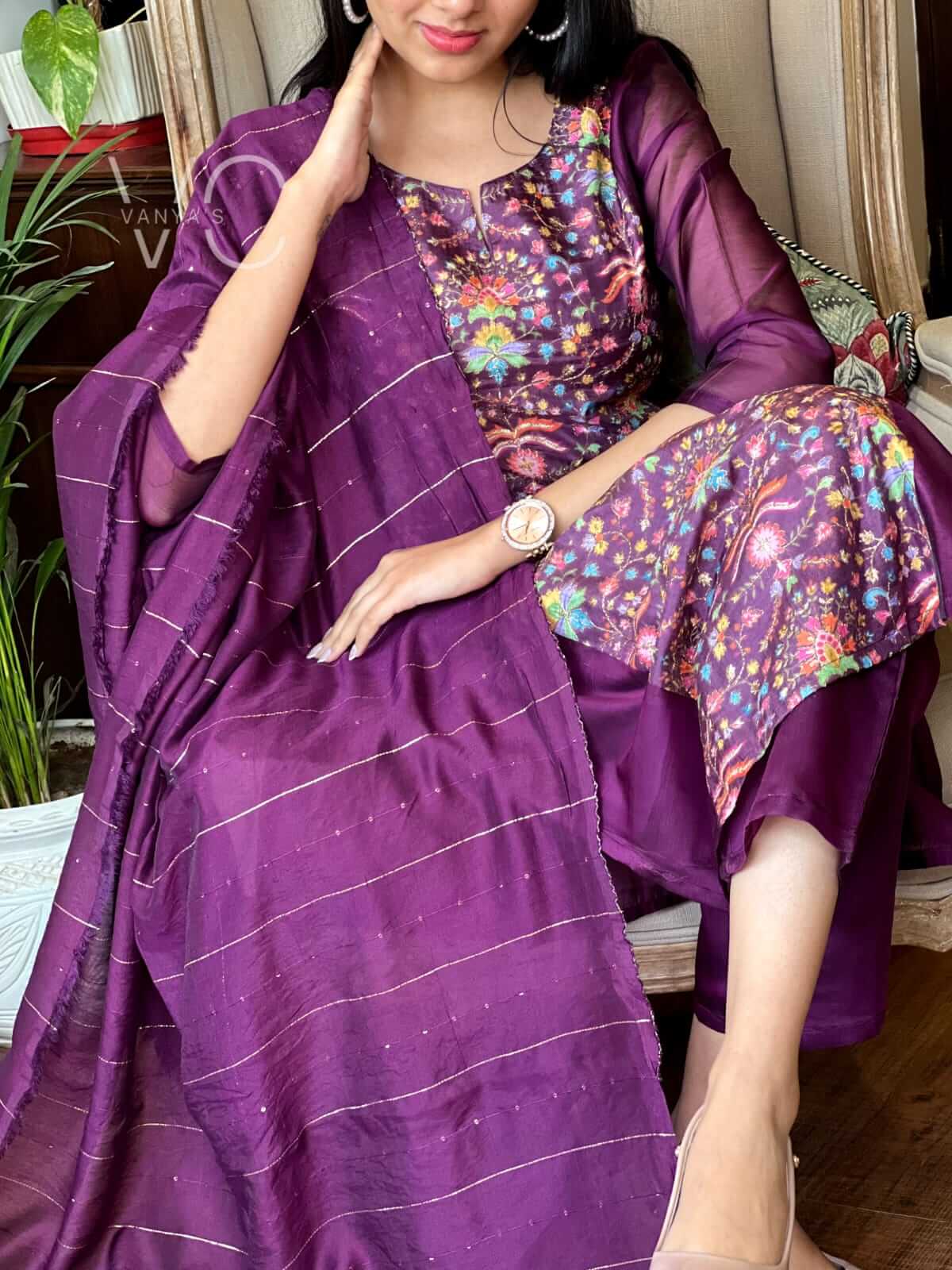 Purple Chanderi Thread Panel – Aaryes Collection