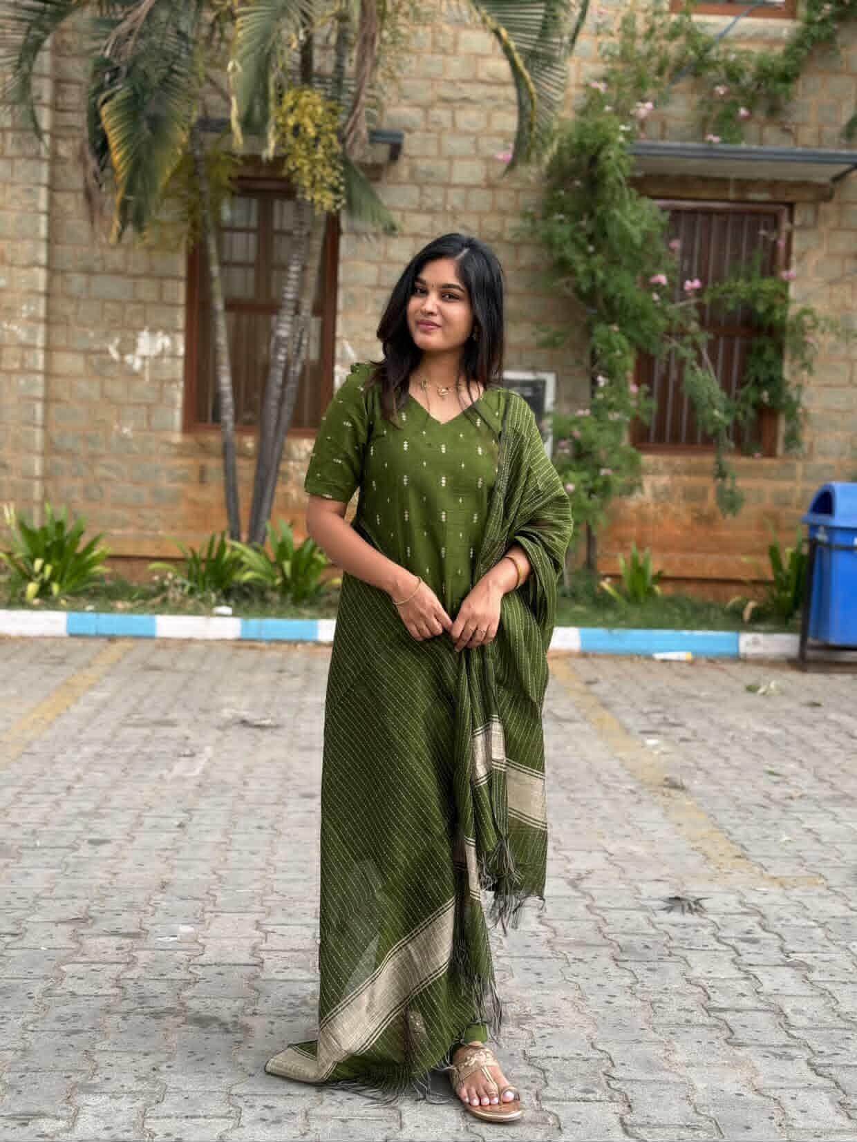 Green Raw Silk v Neck