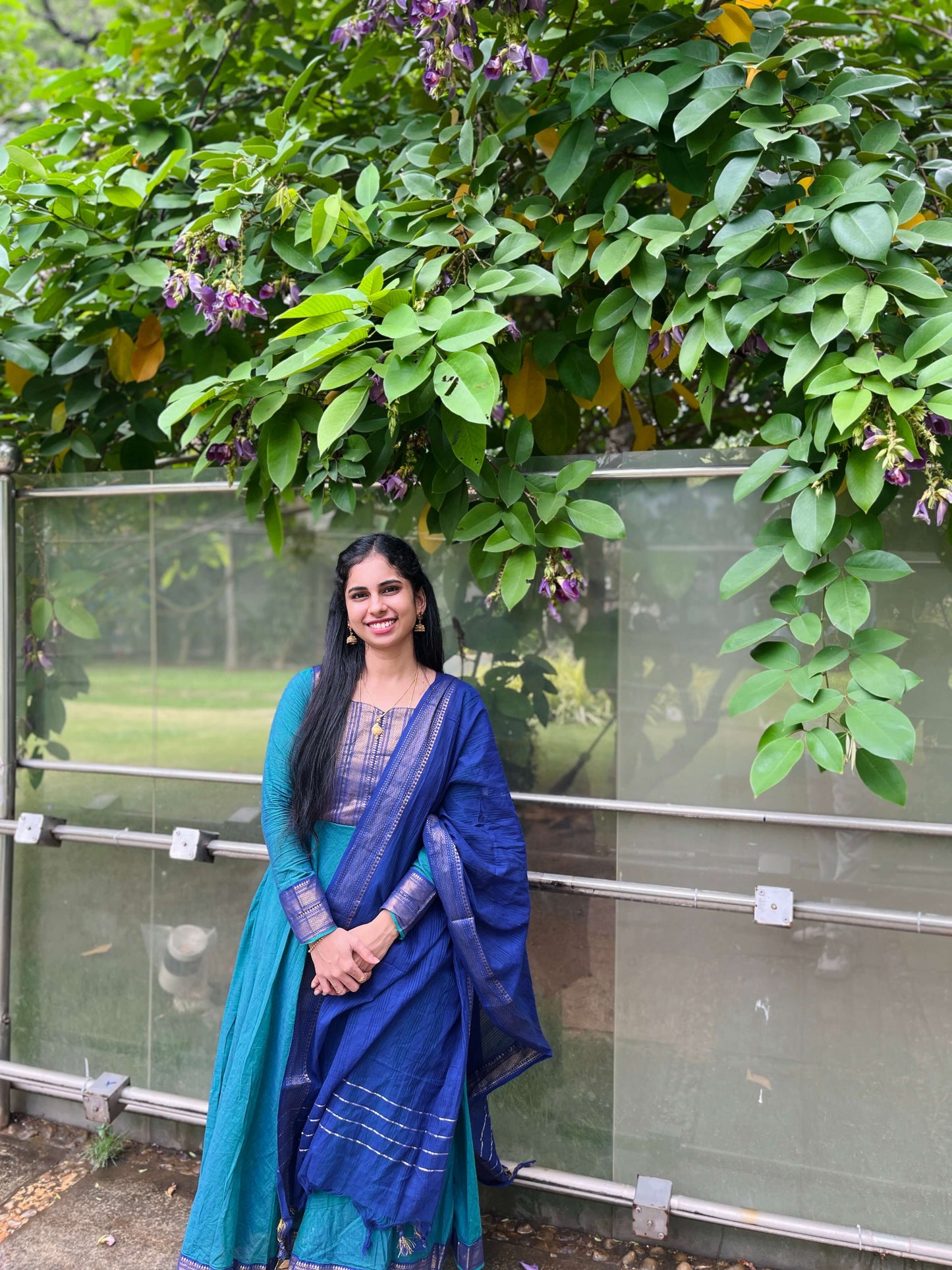 Blue Anarkali Mangalagiri set