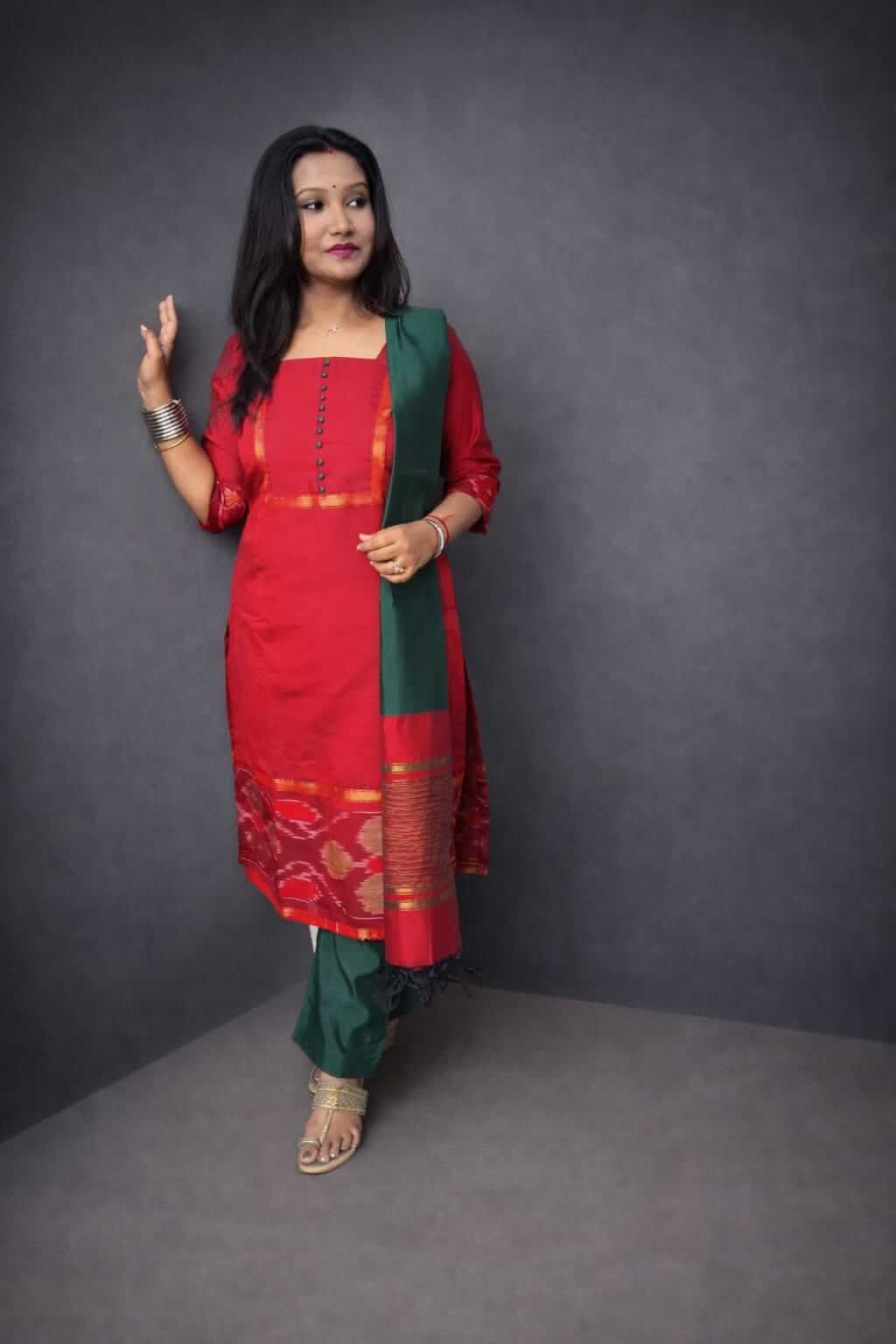 Red & Green Silk Salwar