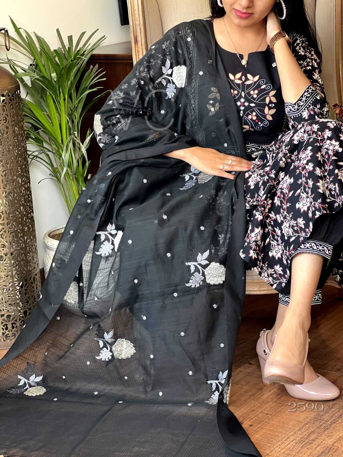 Black with Yoke Embroidery