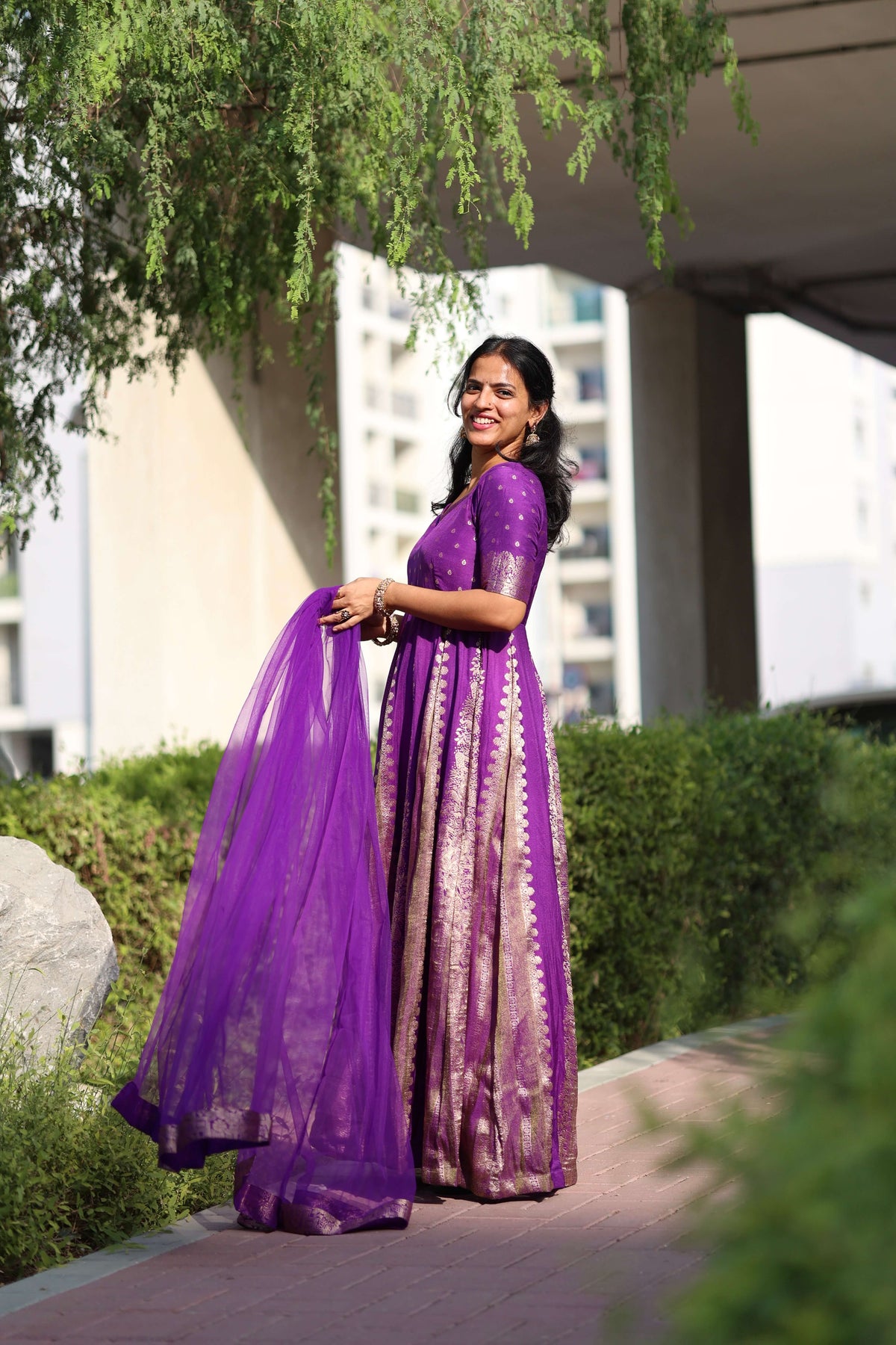Purple Crepe Tissue Anarkali