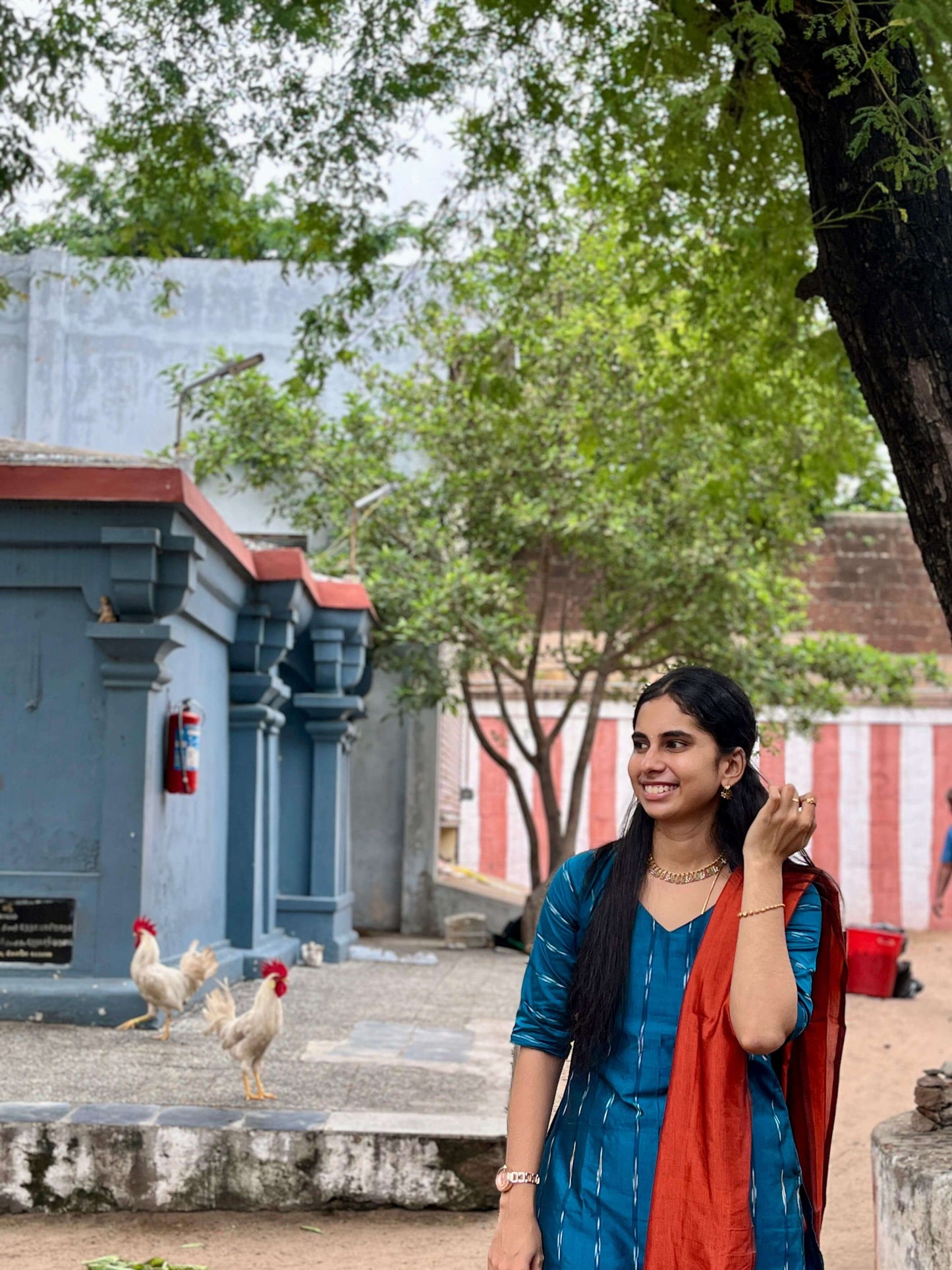 Blue & Orange Silk Salwar
