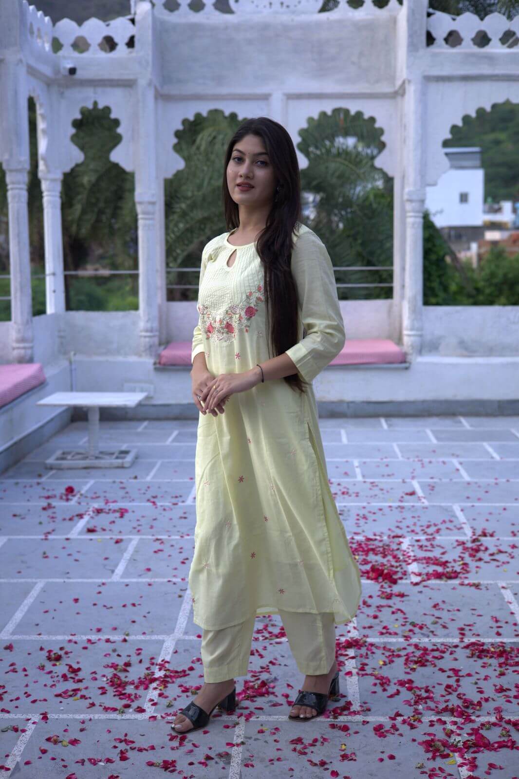 Mul Cotton Embroidery - Yellow