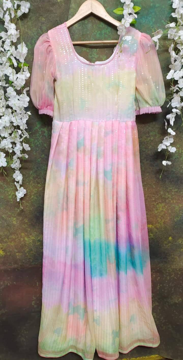 Sequnce work frock with crepe lining